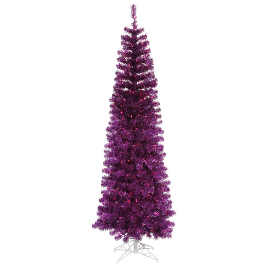 Vickerman Artificial Christmas Tree 6.5' x 27" Purple Pencil Dura-lit LED 300 Purple Lights