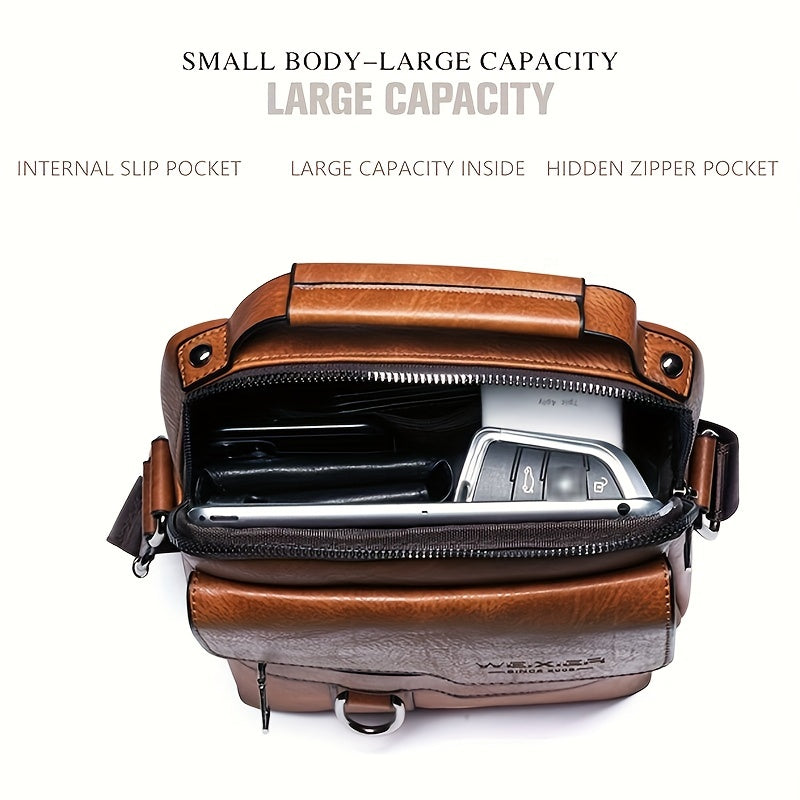 WEIXIER 1/2pcs Crossbody Bag, Men's Shoulder Bag, Retro Faux Leather Vertical Business Casual Satchel Bag, Men's Gift For Father/Anniversary