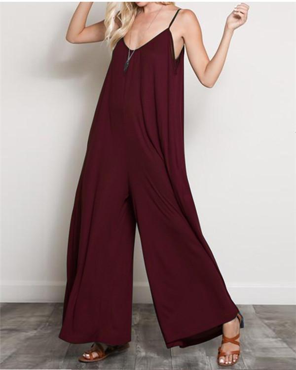 women's casual v-neck sleeveless oversized jumpsuit