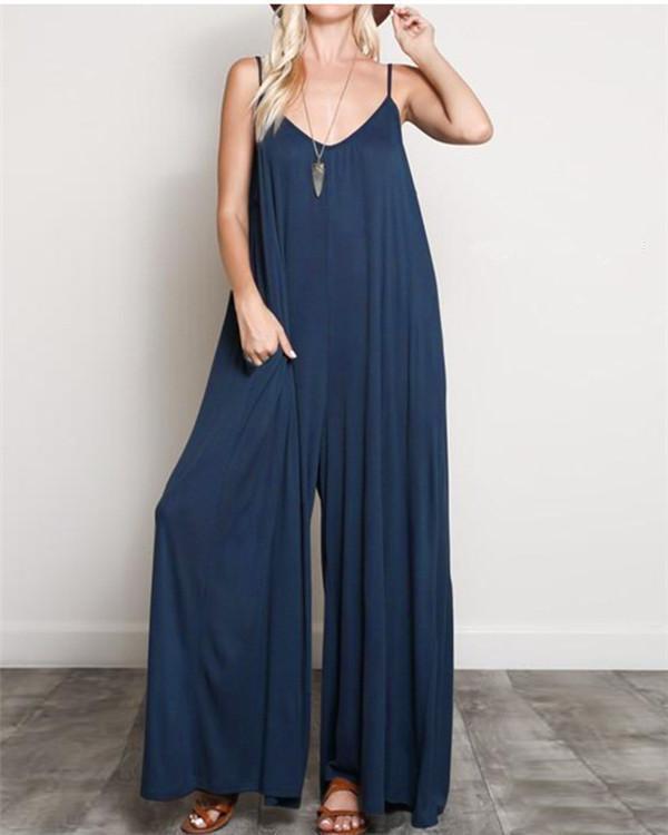 women's casual v-neck sleeveless oversized jumpsuit