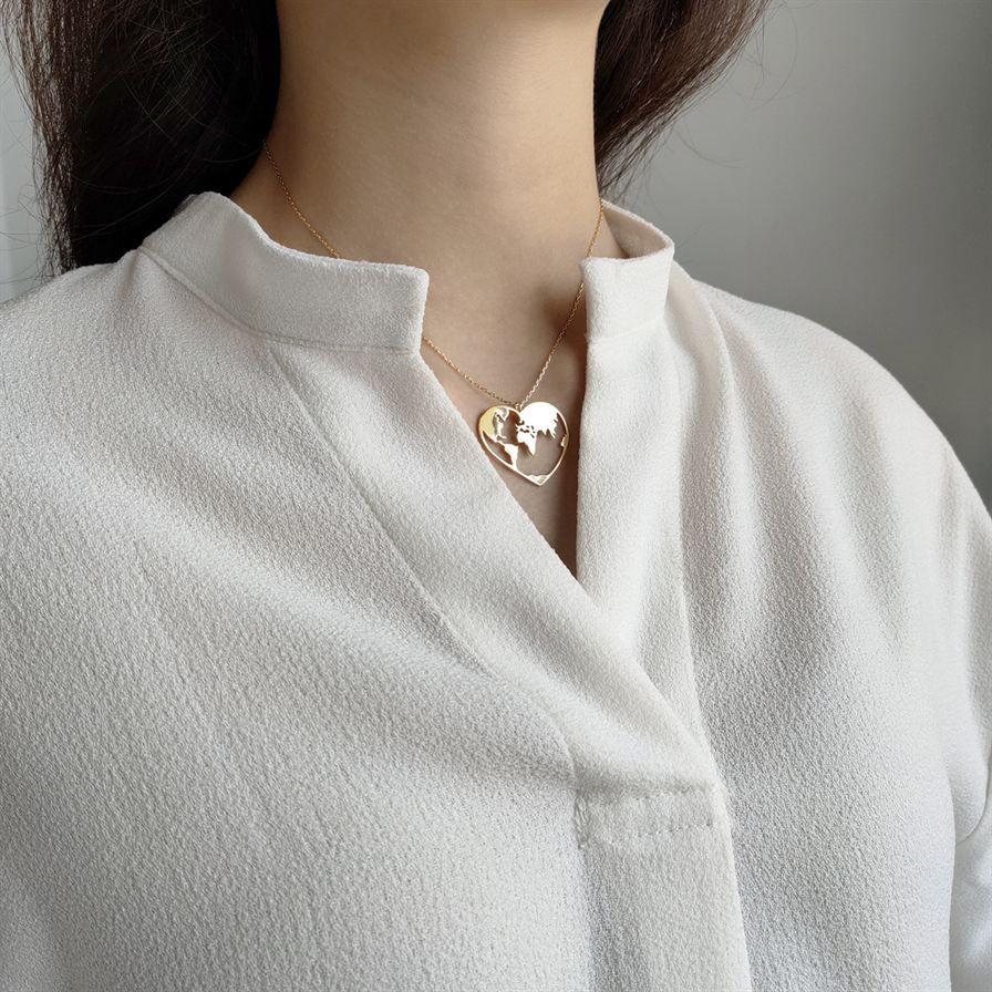 world map heart 925 sterling silver necklace
