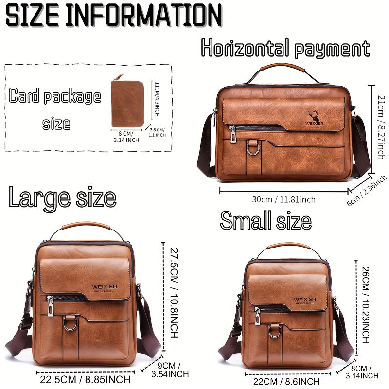 WEIXIER 1/2pcs Crossbody Bag, Men's Shoulder Bag, Retro Faux Leather Vertical Business Casual Satchel Bag, Men's Gift For Father/Anniversary