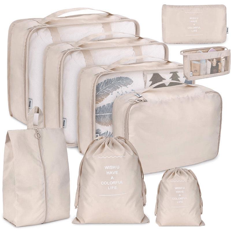 9 Set PacCubes, Lightweight Travel LuggaOrganizer With Shoe Bag, Toiletry Bag & Laundry Bag