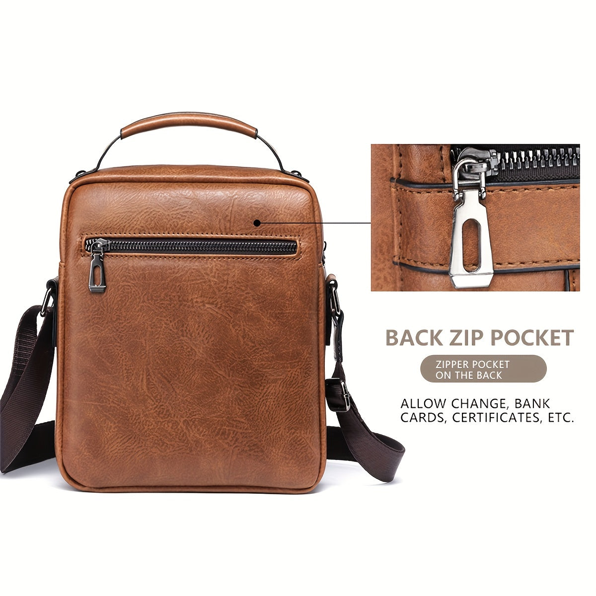 WEIXIER 1/2pcs Crossbody Bag, Men's Shoulder Bag, Retro Faux Leather Vertical Business Casual Satchel Bag, Men's Gift For Father/Anniversary