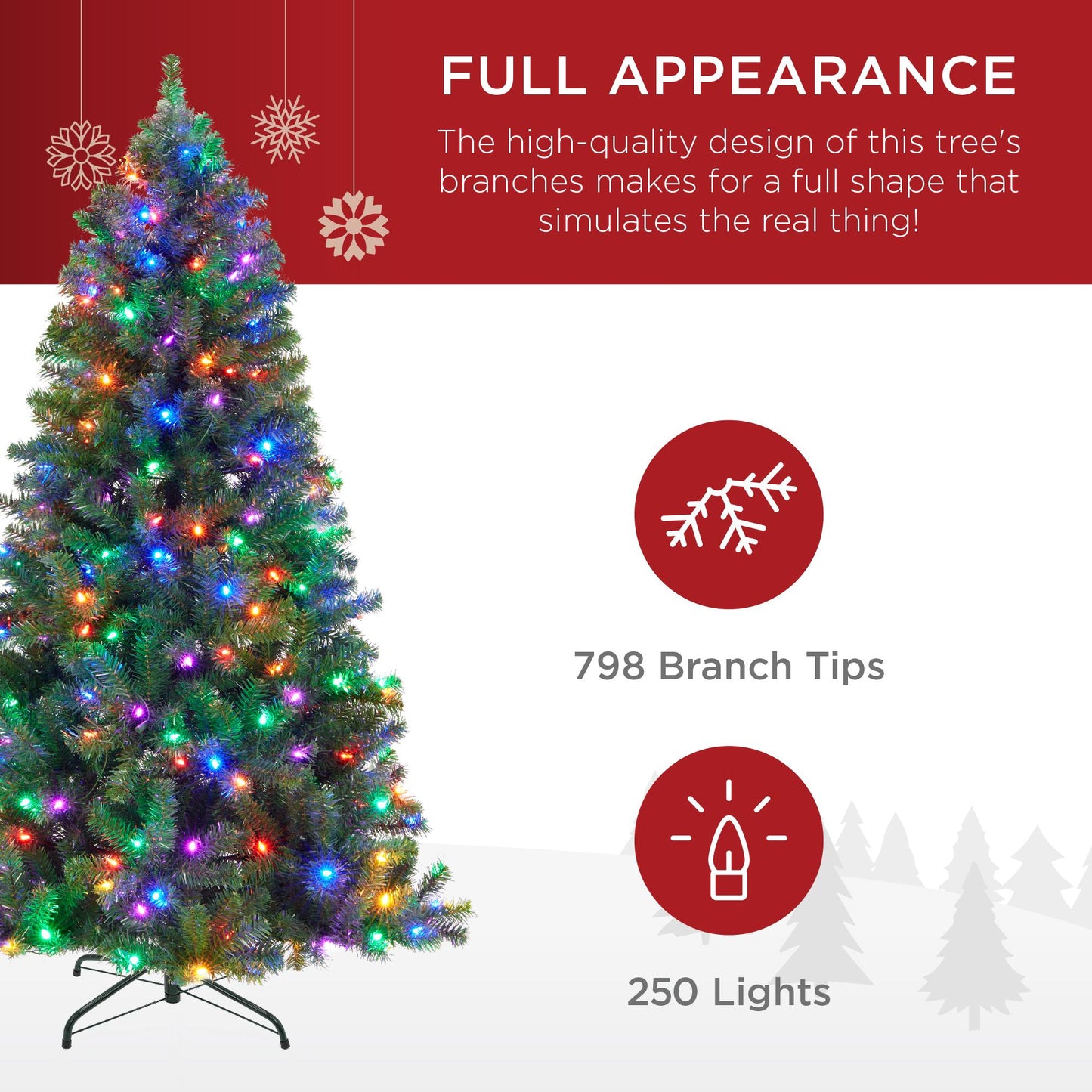 6ft Pre-Lit Spruce Hinged Artificial Christmas Tree w/ 250 Multicolored Lights, Foldable Stand