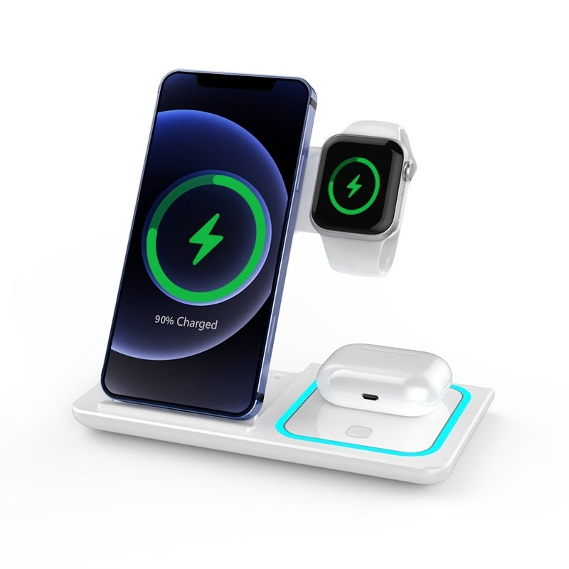 3 In 1 Fast Charging Station, Folding Wireless Charger Stand For 14,13,12,11/Pro/Max/Mini/Plus, X, XR, XS/Max, SE, 8/Plus, For IWatch 1-8, For Airpods 3/2/Pro