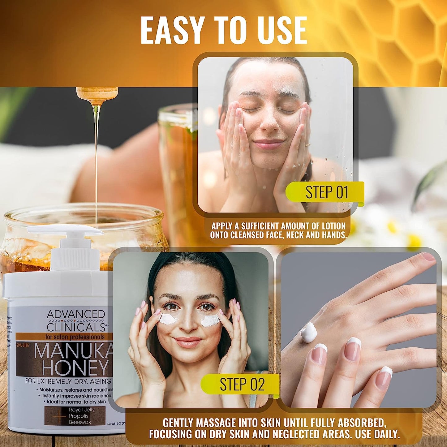 Advanced Clinicals Manuka Honey Cream Face Moisturizer & Body Butter Lotion For Dry Skin | Firming & Hydrating Miracle Balm Skin Care Moisturizing Lotion For Women, Wrinkles, & Sun Damaged Skin, 16Oz