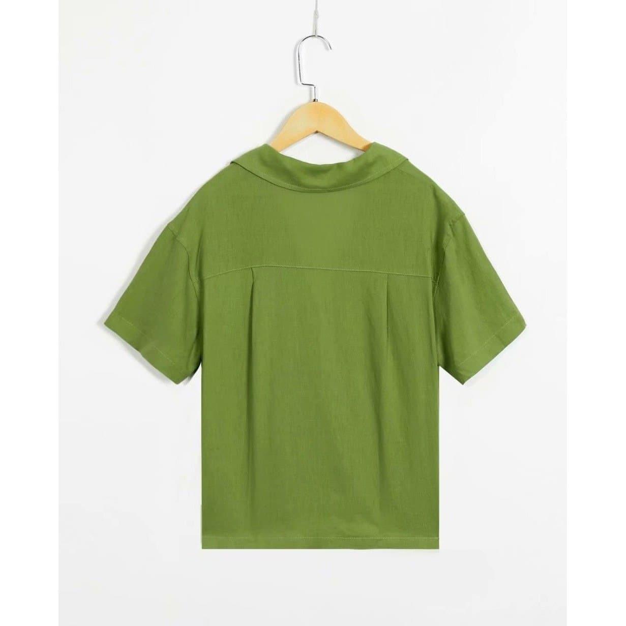 vintage turn down collar short sleeve blouse