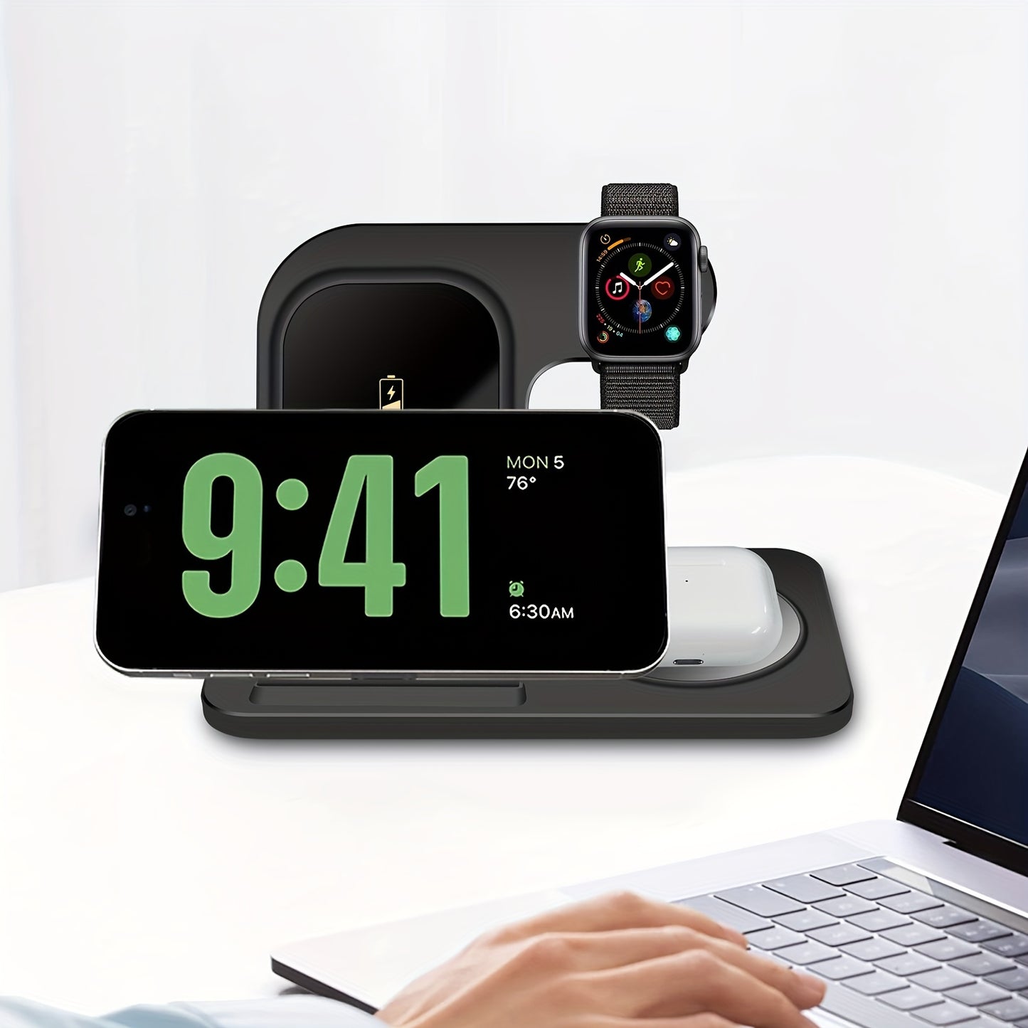 Wireless Charging Station For Multiple Devices Foldable 3 In 1 Fast Charger Station Stand Dock For IWatch Series 8, 7, 6, SE, 5, 4, 3, 2, Airpods Pro 3, 2, 14Pro, 14, 13, Pro Max, 13 ,12, 11 Pro, X ,Max ,XS, XR, 8