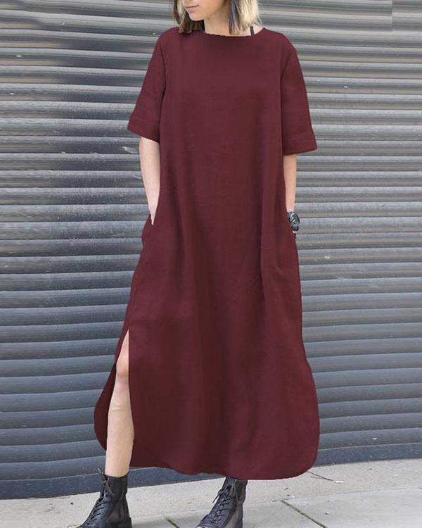 womens casual summer solid long shirt dress