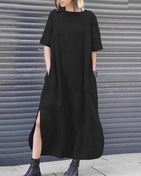 womens casual summer solid long shirt dress
