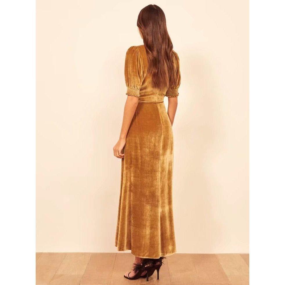 vintage elegant slim waist long dress