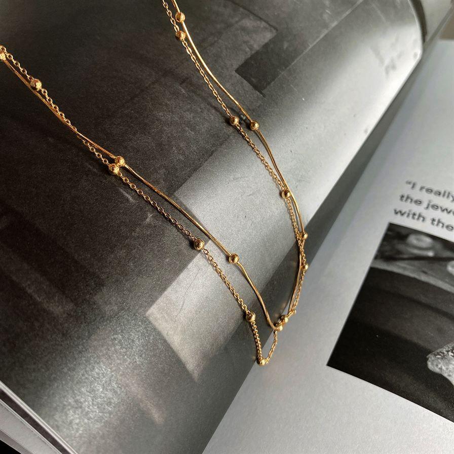 women double layer beads snake chain 925 sterling silver necklace