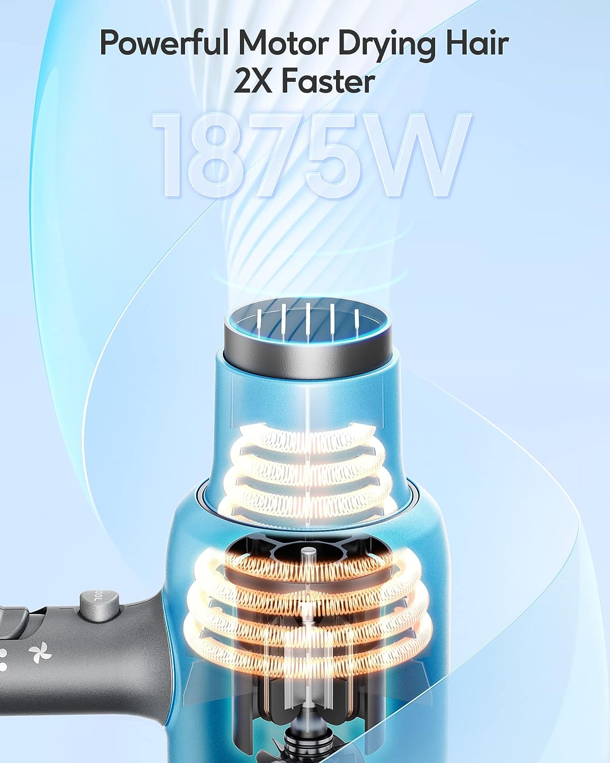 Wavytalk Professional Hair Dryer Blow Dryer with Diffuser and Concentrator for Curly Hair 1875W Ionic Salon Hair Dryer with Ceramic Technology Fasting Drying Light and Quiet
