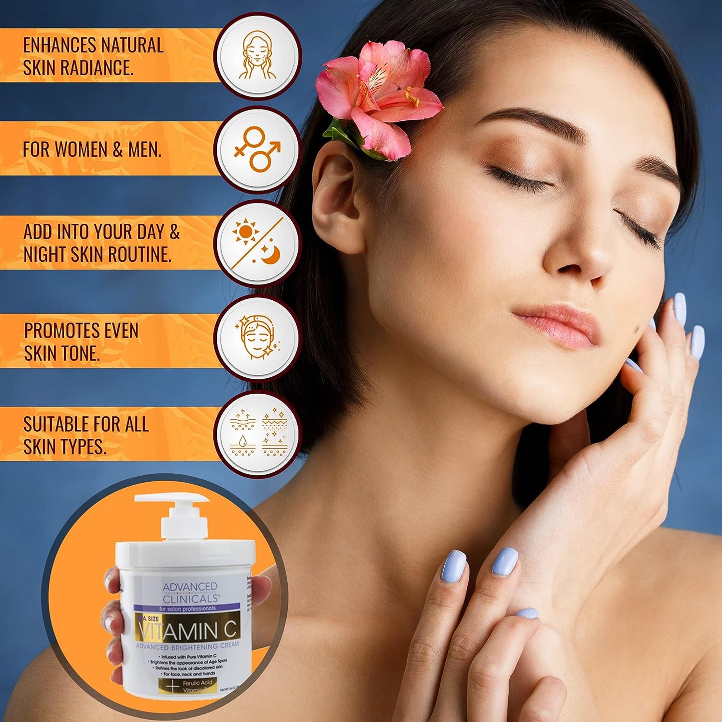 Advanced Clinicals Vitamin C Cream Face Lotion & Body Lotion Moisturizer | Anti Aging Skin Care Firming & Brightening Cream For Body, Face, Uneven Skin Tone, Wrinkles, & Sun Damaged Dry Skin, 16 Oz