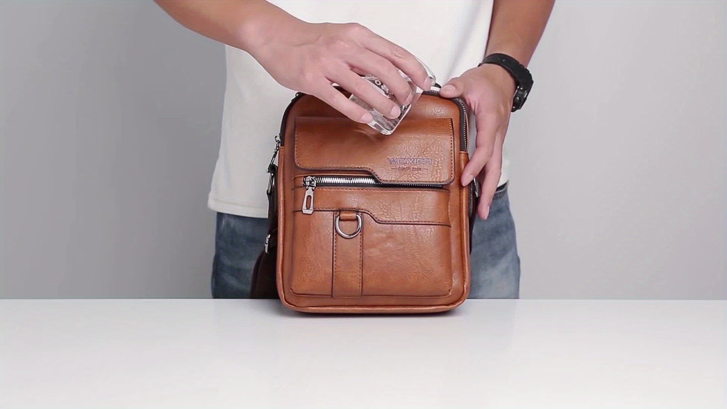 WEIXIER 1/2pcs Crossbody Bag, Men's Shoulder Bag, Retro Faux Leather Vertical Business Casual Satchel Bag, Men's Gift For Father/Anniversary