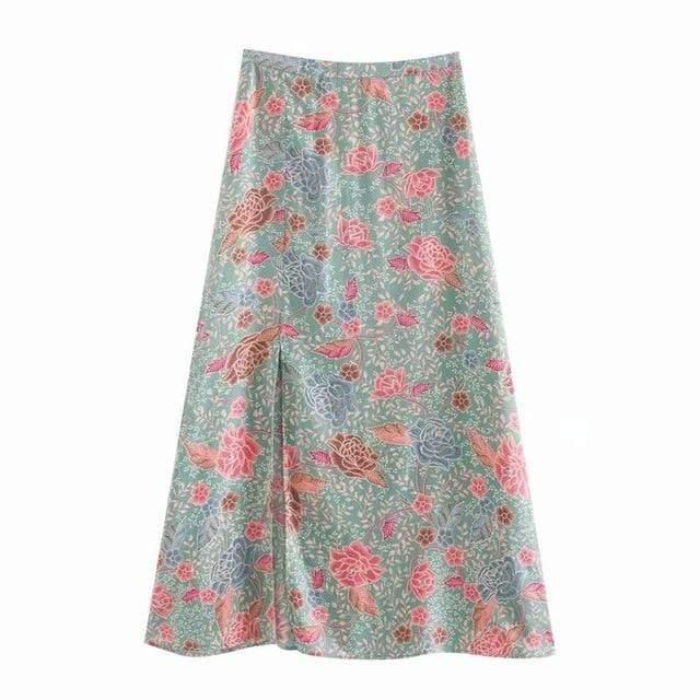 vintage floral printed split maxi skirts