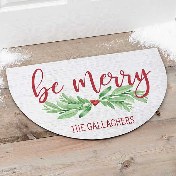 watercolor wreath personalized half round doormat