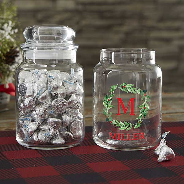 watercolor wreath personalized candy jar