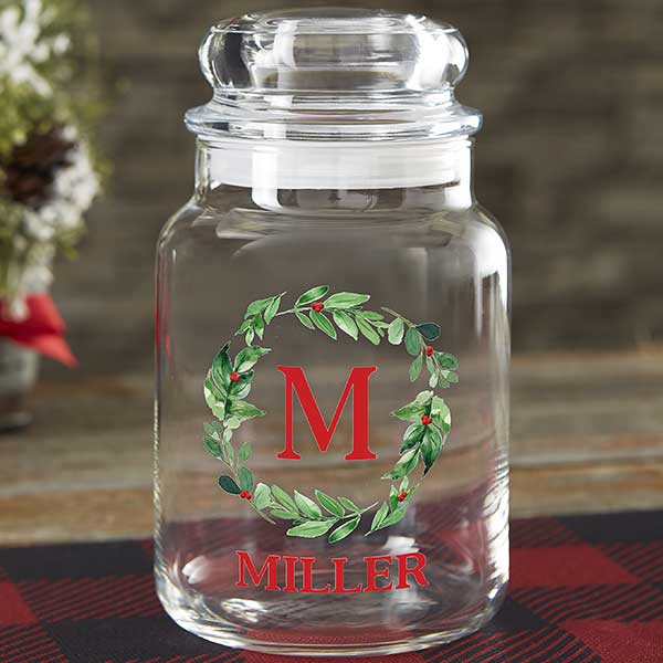 watercolor wreath personalized candy jar