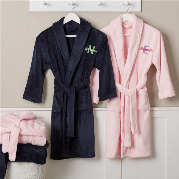 playful name embroidered kids navy fleece robe