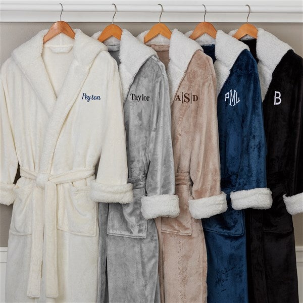 just for him personalized sherpa hooded fleece robe- grey