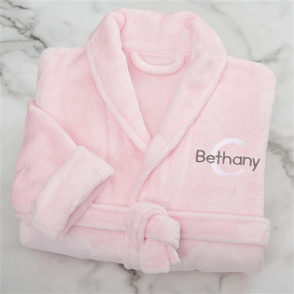 playful name embroidered pink short fleece robe
