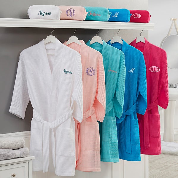 plus size embroidered white waffle weave kimono robe