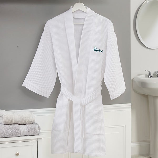 plus size embroidered white waffle weave kimono robe
