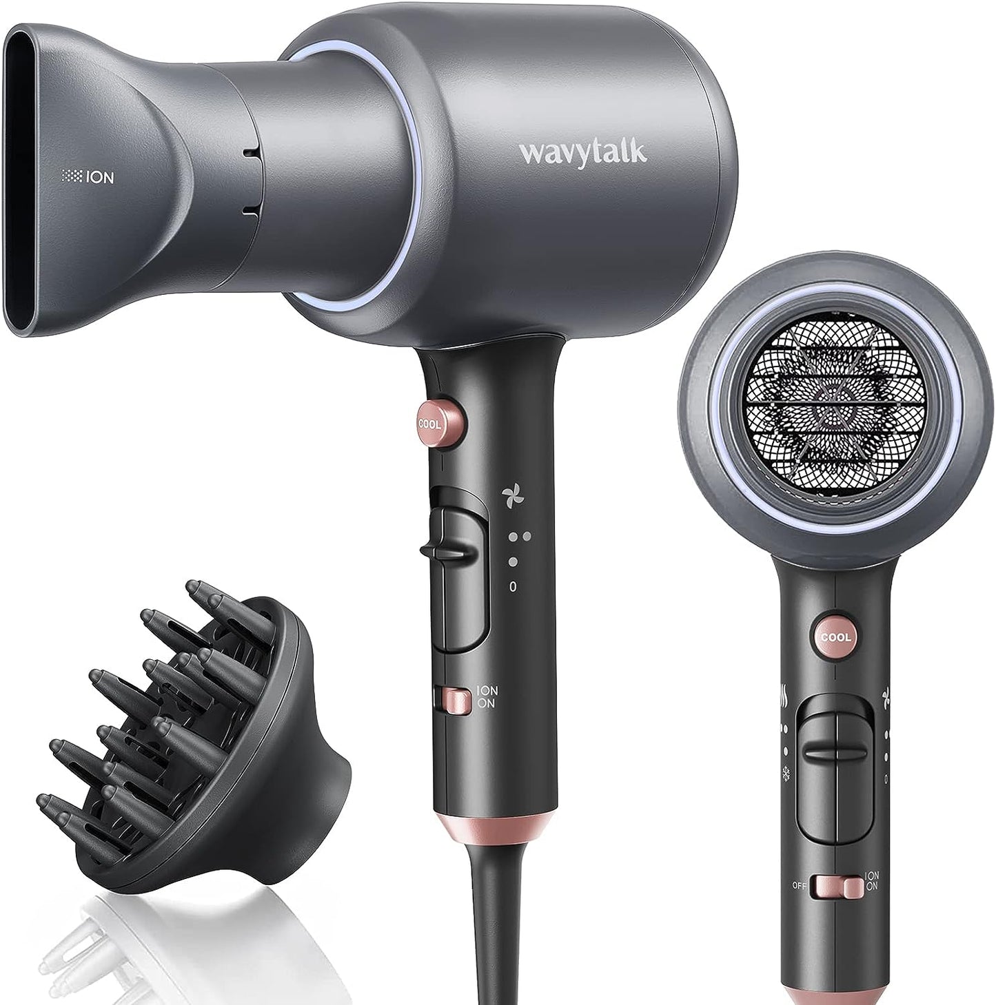 Wavytalk Ionic Hair Blow Dryer with Diffuser for Curly Hair Professional Salon Attachment Diffuser and Concentrator Nozzle for Women Styling Natural