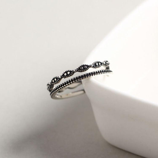 vintage double layer dot 925 sterling silver adjustable ring