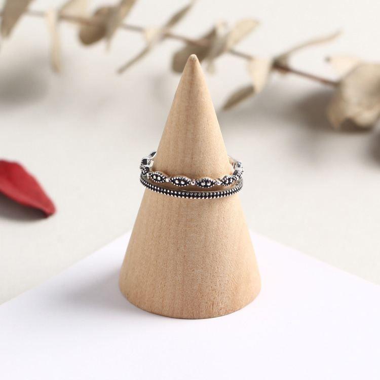 vintage double layer dot 925 sterling silver adjustable ring