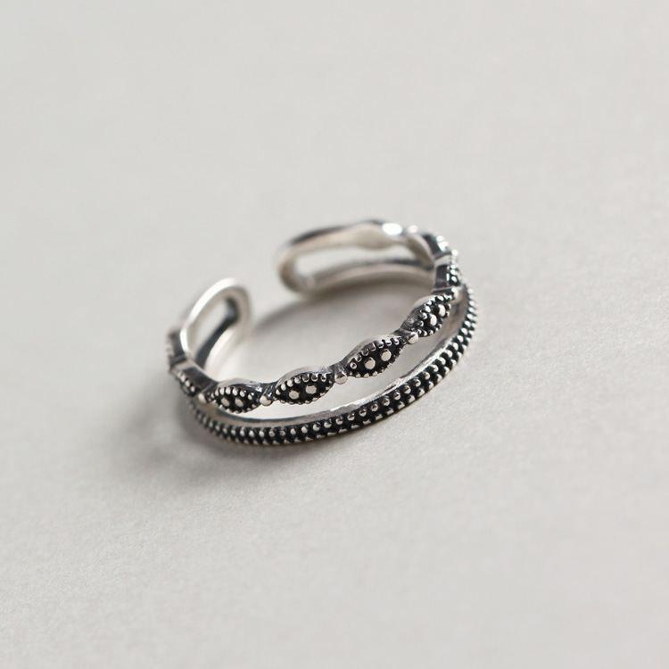 vintage double layer dot 925 sterling silver adjustable ring