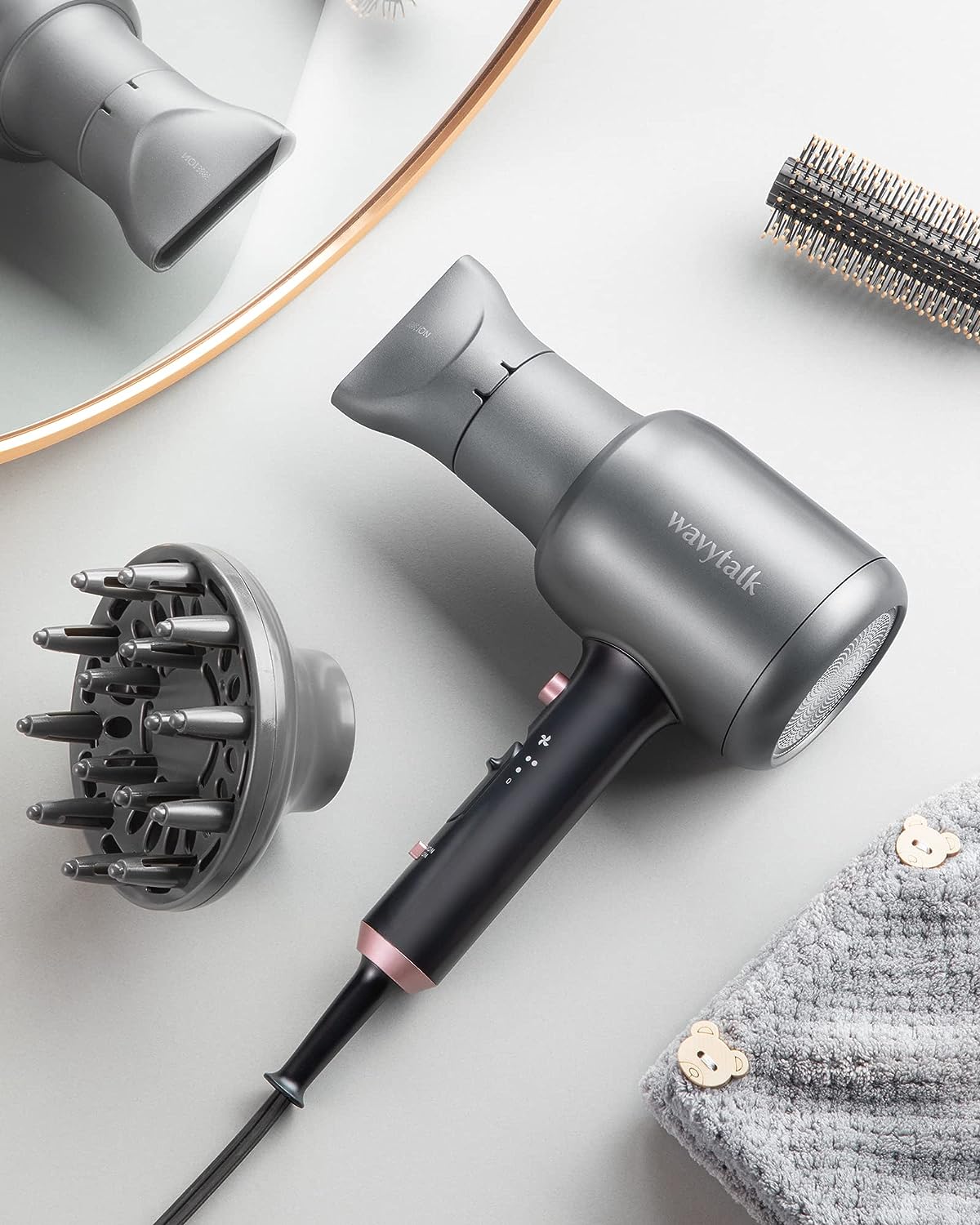 Wavytalk Diffuser Hair Dryer Blow Dryer for Women, Professional Bonnet Hair Dryer with Comb&Drying Towel, 1875W Blow Dryer Hair Dryer with Negative Ionic Hair Care, Fasting Drying Light and Low Noise