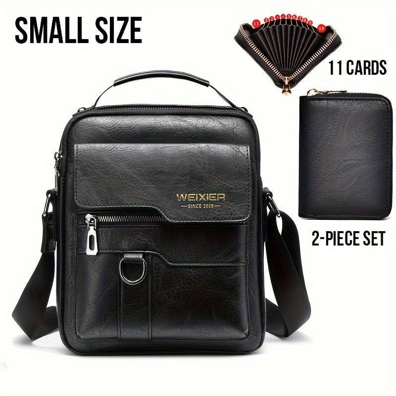 WEIXIER 1/2pcs Crossbody Bag, Men's Shoulder Bag, Retro Faux Leather Vertical Business Casual Satchel Bag, Men's Gift For Father/Anniversary