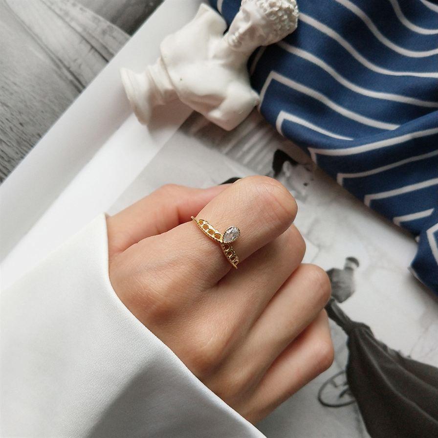 waterdrop cz crown girl 925 sterling silver adjustable ring