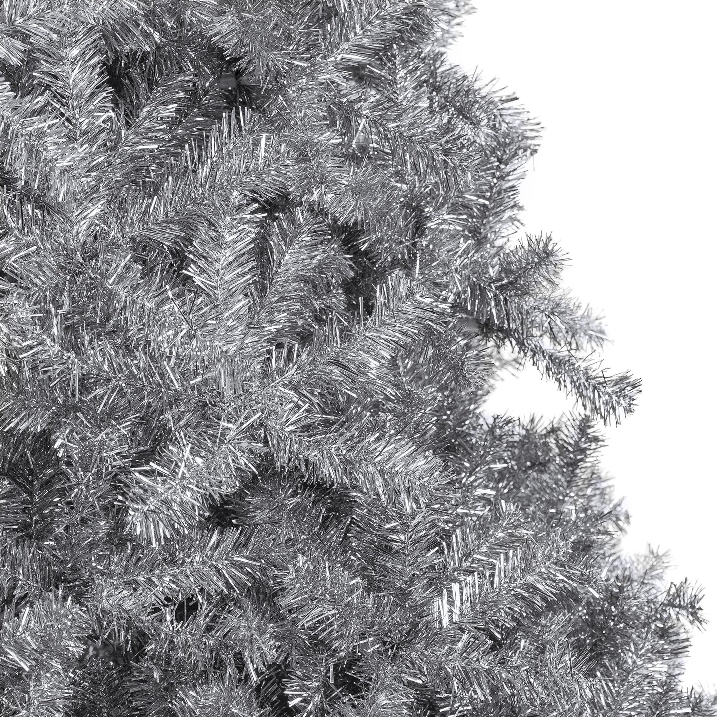 7.5ft Artificial Silver Tinsel Christmas Tree Holiday Decoration w/ 1,749 Branch Tips, Stand