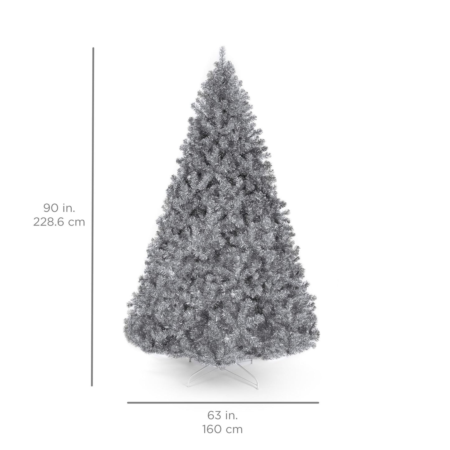 7.5ft Artificial Silver Tinsel Christmas Tree Holiday Decoration w/ 1,749 Branch Tips, Stand