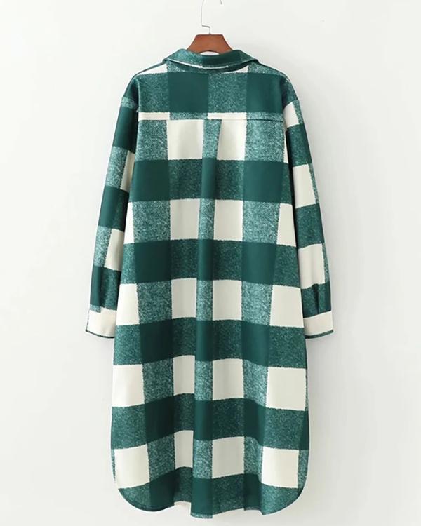 women green long plaid coat