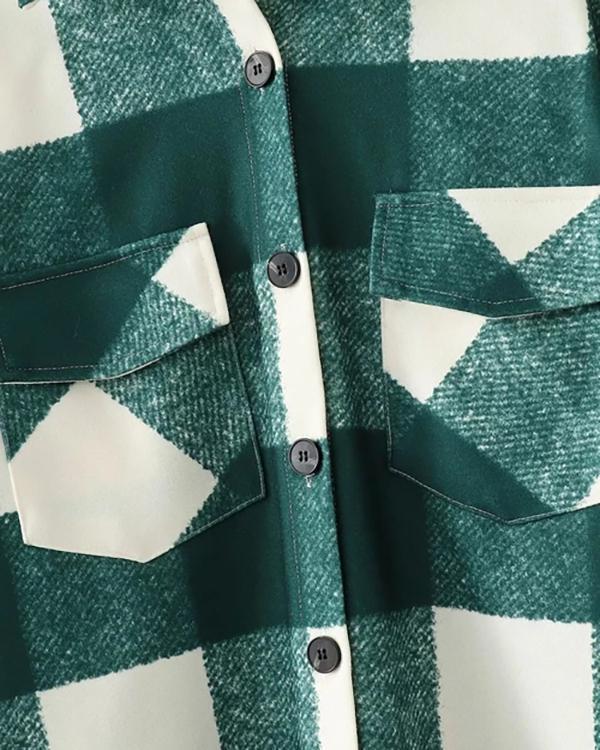 women green long plaid coat