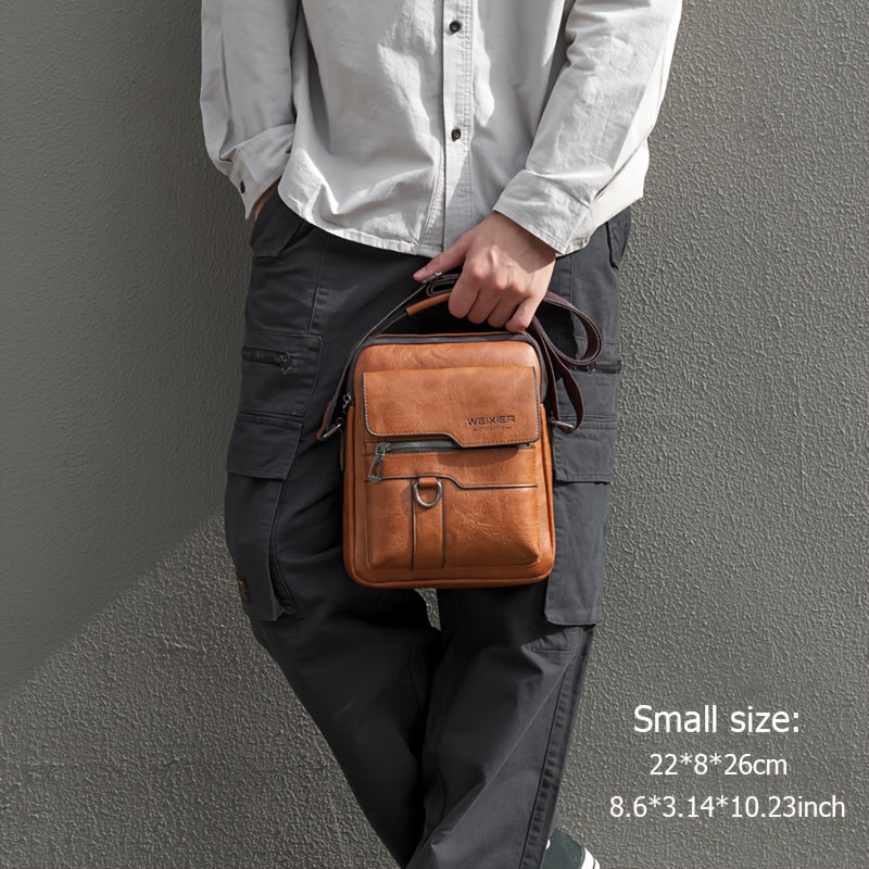 WEIXIER 1/2pcs Crossbody Bag, Men's Shoulder Bag, Retro Faux Leather Vertical Business Casual Satchel Bag, Men's Gift For Father/Anniversary