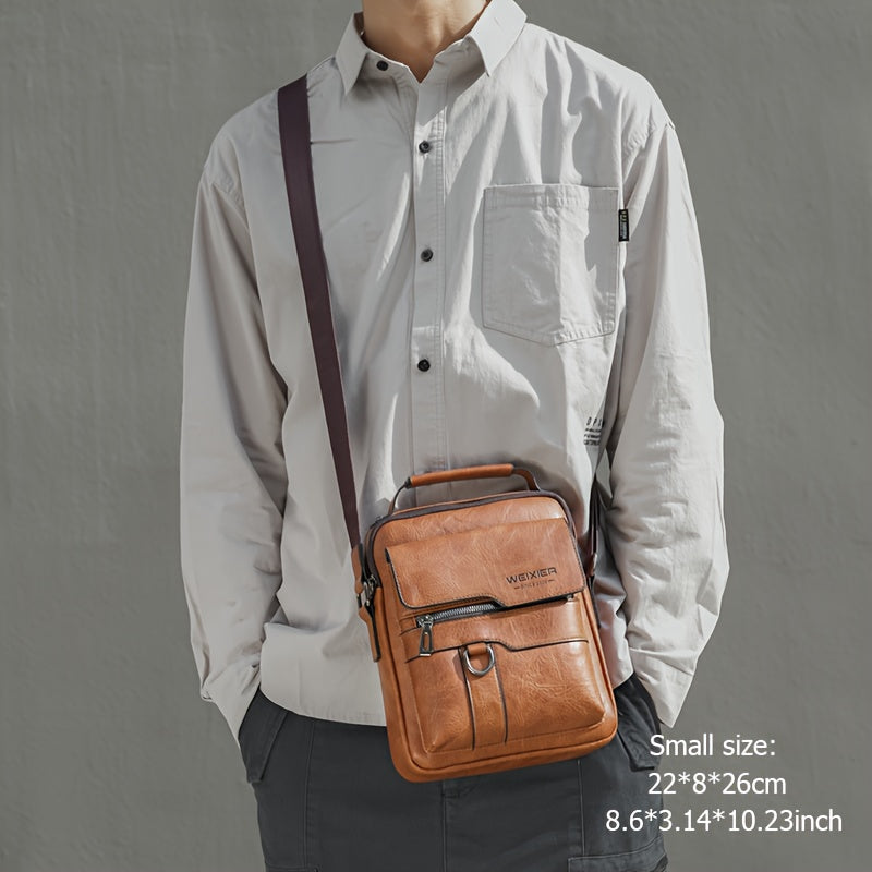 WEIXIER 1/2pcs Crossbody Bag, Men's Shoulder Bag, Retro Faux Leather Vertical Business Casual Satchel Bag, Men's Gift For Father/Anniversary
