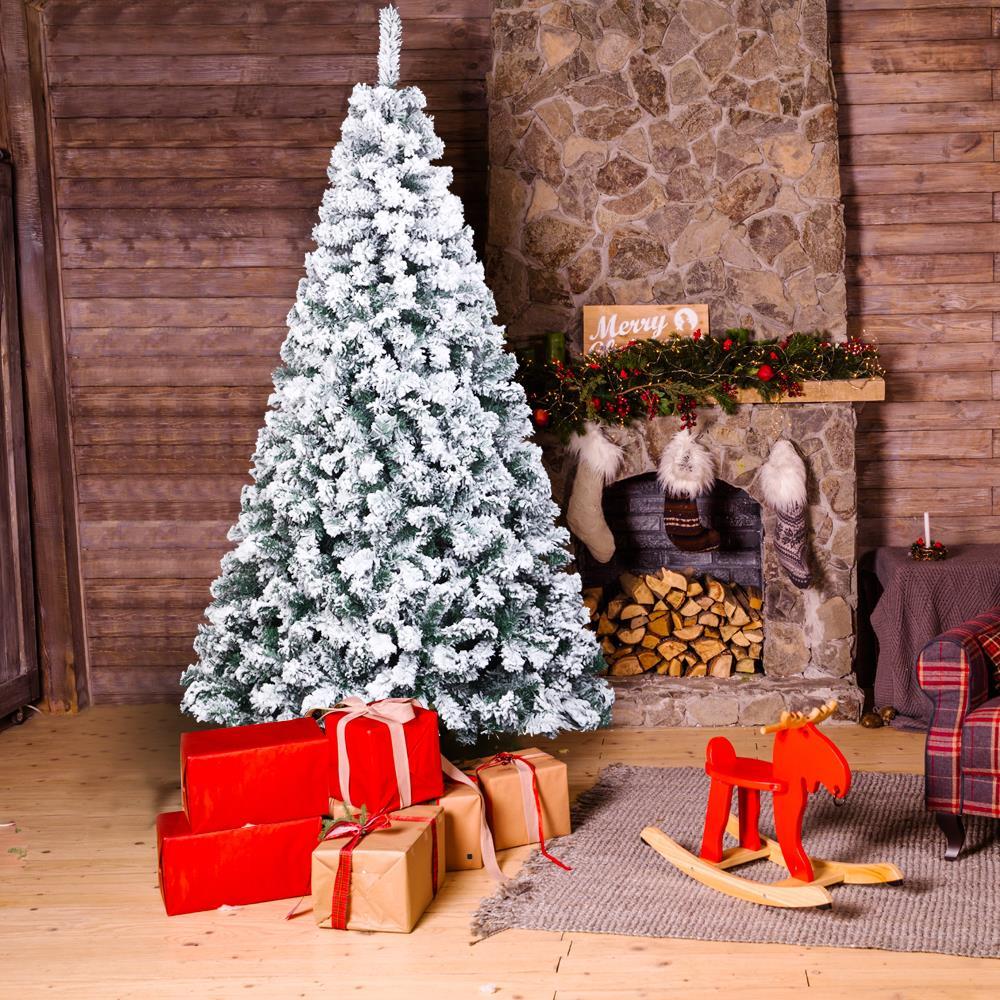 Zimtown 7ft Flocked Artificial Christmas Tree, Automatic Open Snowy Spruce Unlit Xmas Tree, 45.3" Wide