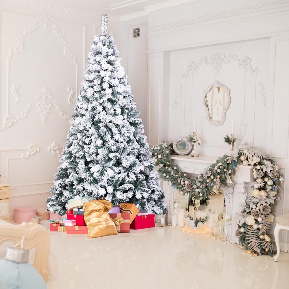 Zimtown 7ft Flocked Artificial Christmas Tree, Automatic Open Snowy Spruce Unlit Xmas Tree, 45.3" Wide