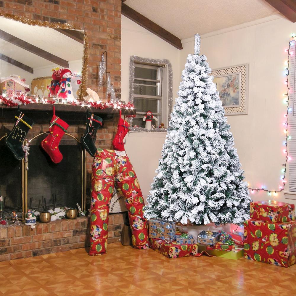 Zimtown 7ft Flocked Artificial Christmas Tree, Automatic Open Snowy Spruce Unlit Xmas Tree, 45.3" Wide