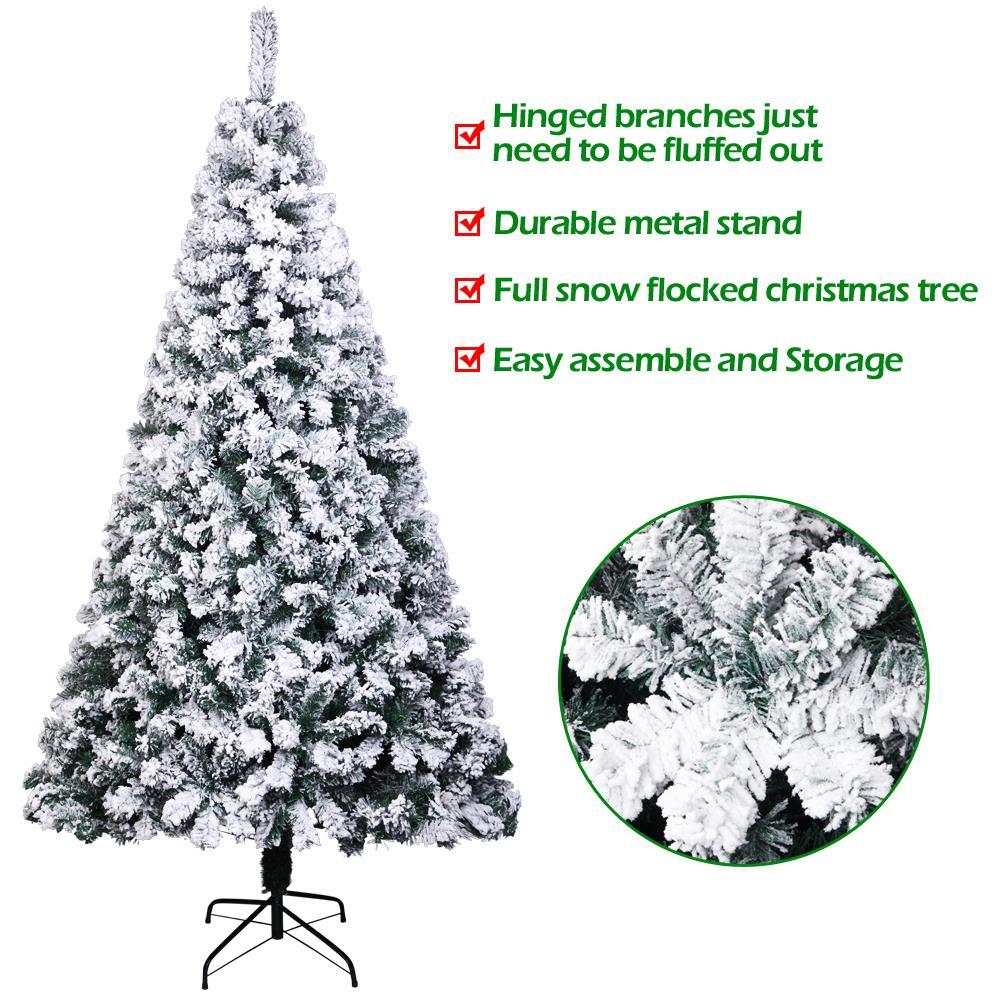 Zimtown 7ft Flocked Artificial Christmas Tree, Automatic Open Snowy Spruce Unlit Xmas Tree, 45.3" Wide