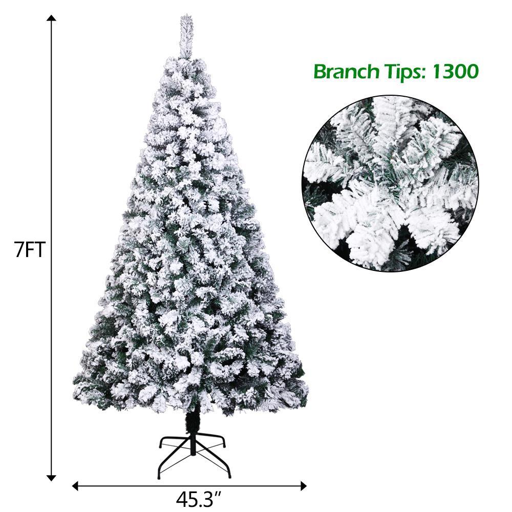 Zimtown 7ft Flocked Artificial Christmas Tree, Automatic Open Snowy Spruce Unlit Xmas Tree, 45.3" Wide