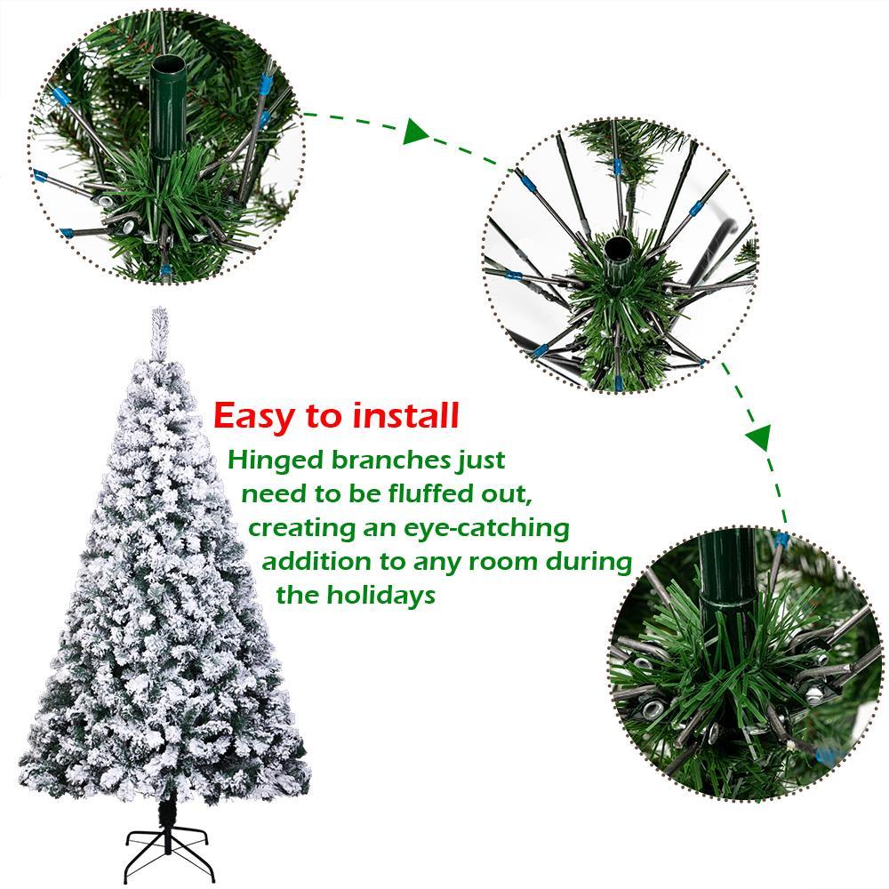 Zimtown 7ft Flocked Artificial Christmas Tree, Automatic Open Snowy Spruce Unlit Xmas Tree, 45.3" Wide