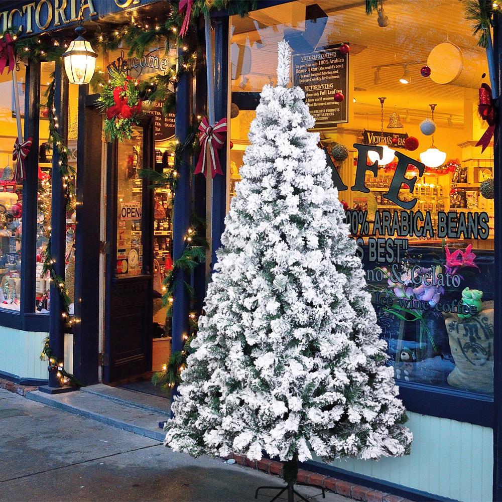 Zimtown 7ft Flocked Artificial Christmas Tree, Automatic Open Snowy Spruce Unlit Xmas Tree, 45.3" Wide