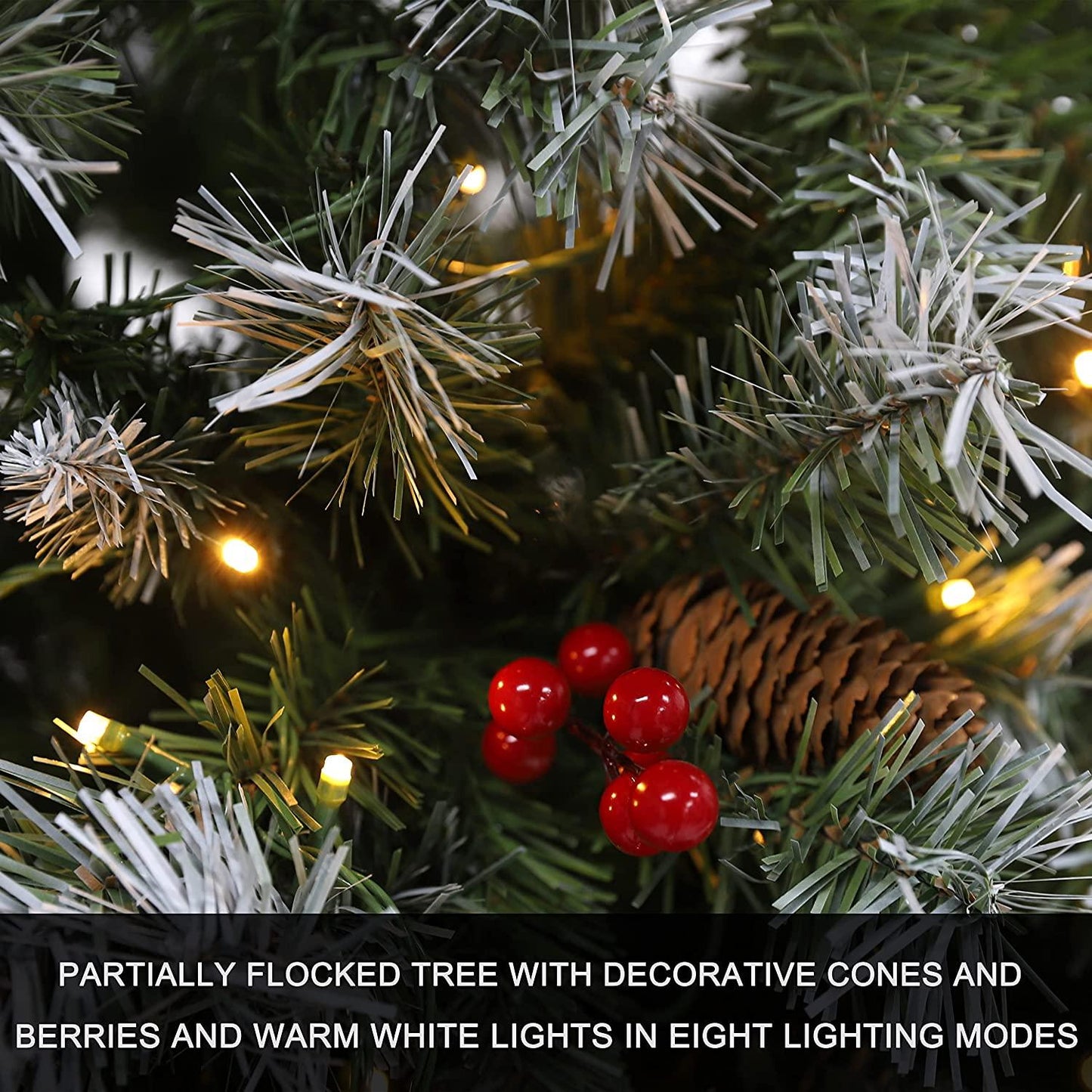 6FT Snow Frosted Christmas Tree, Pre-lit Artificial Christmas Tree with Pine Cones Red Holly Berries, Spruce Christmas Tree, Holiday Decoration Tree w/800 Tips & 290 Lights